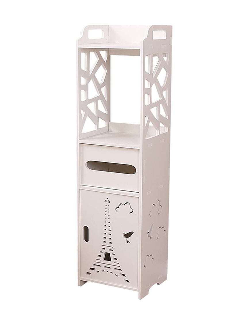 Bathroom Cabinet Floor-Standing Bathroom Toilet Furniture Cabinet White Wood-Plastic Board Cupboard Shelf Tissue Storage Rack