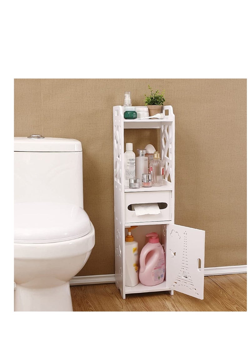 Bathroom Cabinet Floor-Standing Bathroom Toilet Furniture Cabinet White Wood-Plastic Board Cupboard Shelf Tissue Storage Rack