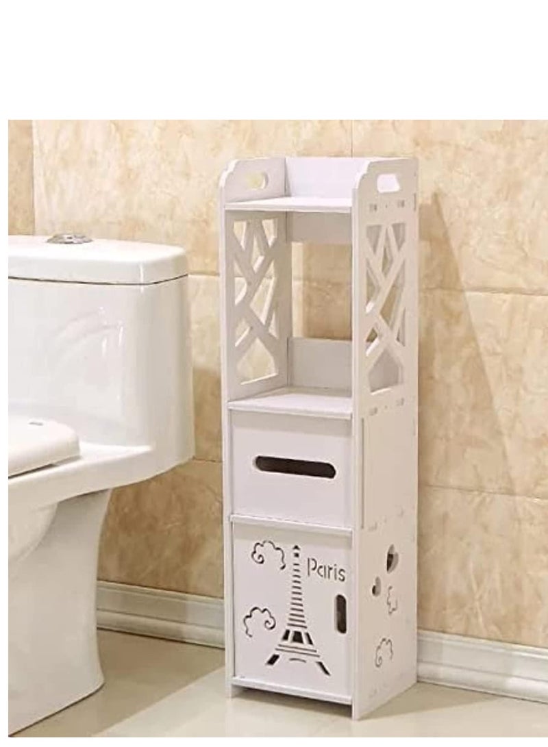 Bathroom Cabinet Floor-Standing Bathroom Toilet Furniture Cabinet White Wood-Plastic Board Cupboard Shelf Tissue Storage Rack