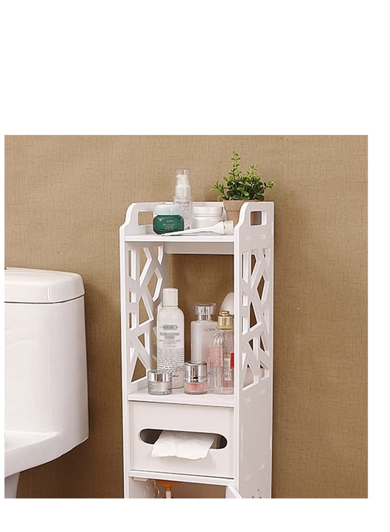 Bathroom Cabinet Floor-Standing Bathroom Toilet Furniture Cabinet White Wood-Plastic Board Cupboard Shelf Tissue Storage Rack