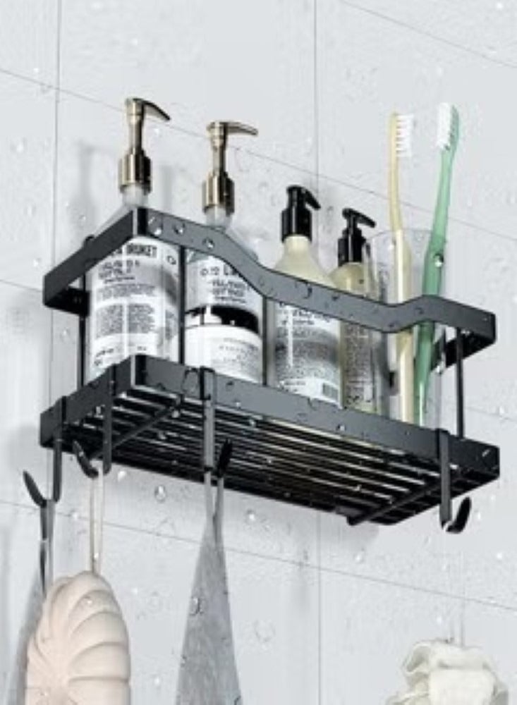 5 Pack Shower Storage Rack Adhesive Bathroom Organizer No Drilling Large Capacity Rustproof Stainless Steel Bathroom Shower Organizer with 4 Hooks Shower Shelf for Inside Shower Black