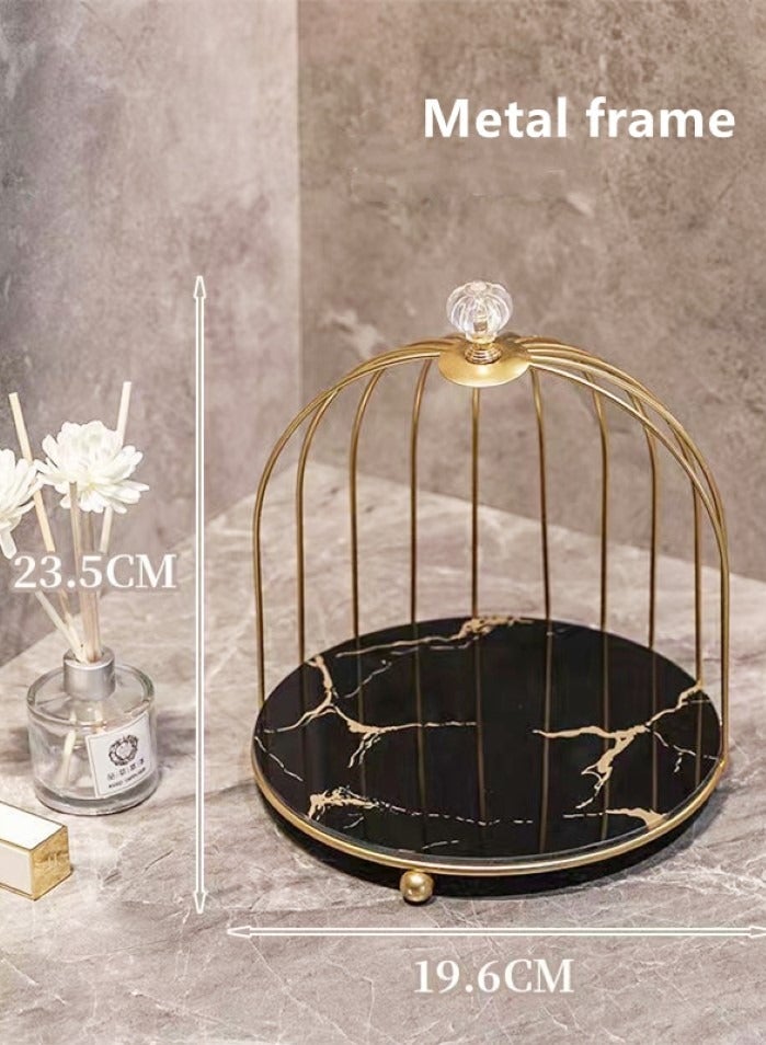 2-Piece Metal Desktop Makeup Organizer Box Storage Box For Bathroom Home Storage Black Golden