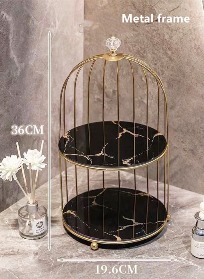 2-Piece Metal Desktop Makeup Organizer Box Storage Box For Bathroom Home Storage Black Golden