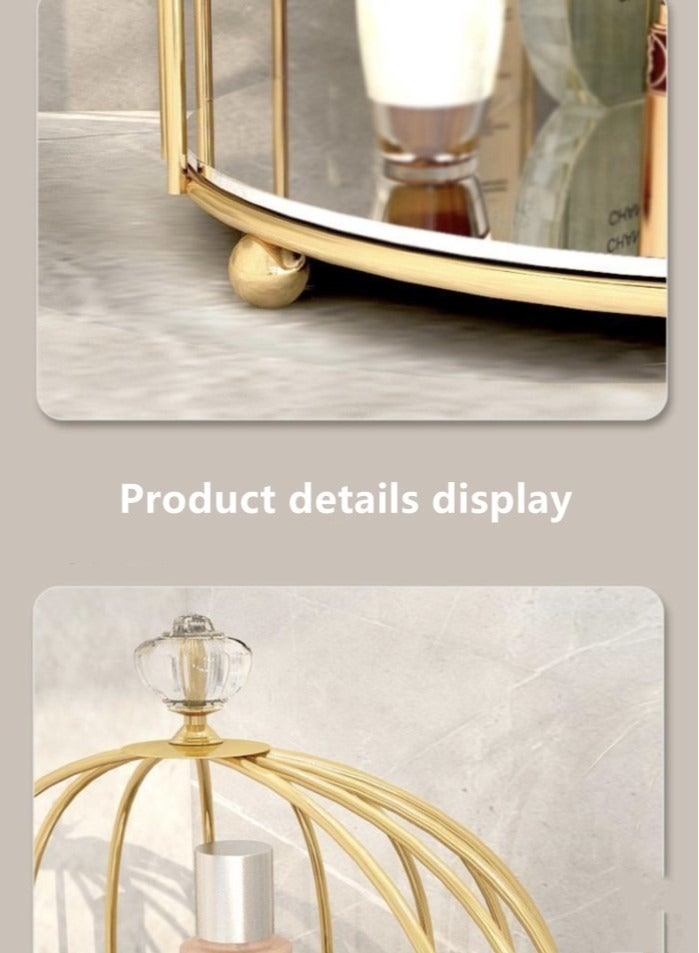 2-Piece Metal Desktop Makeup Organizer Box Storage Box For Bathroom Home Storage Black Golden