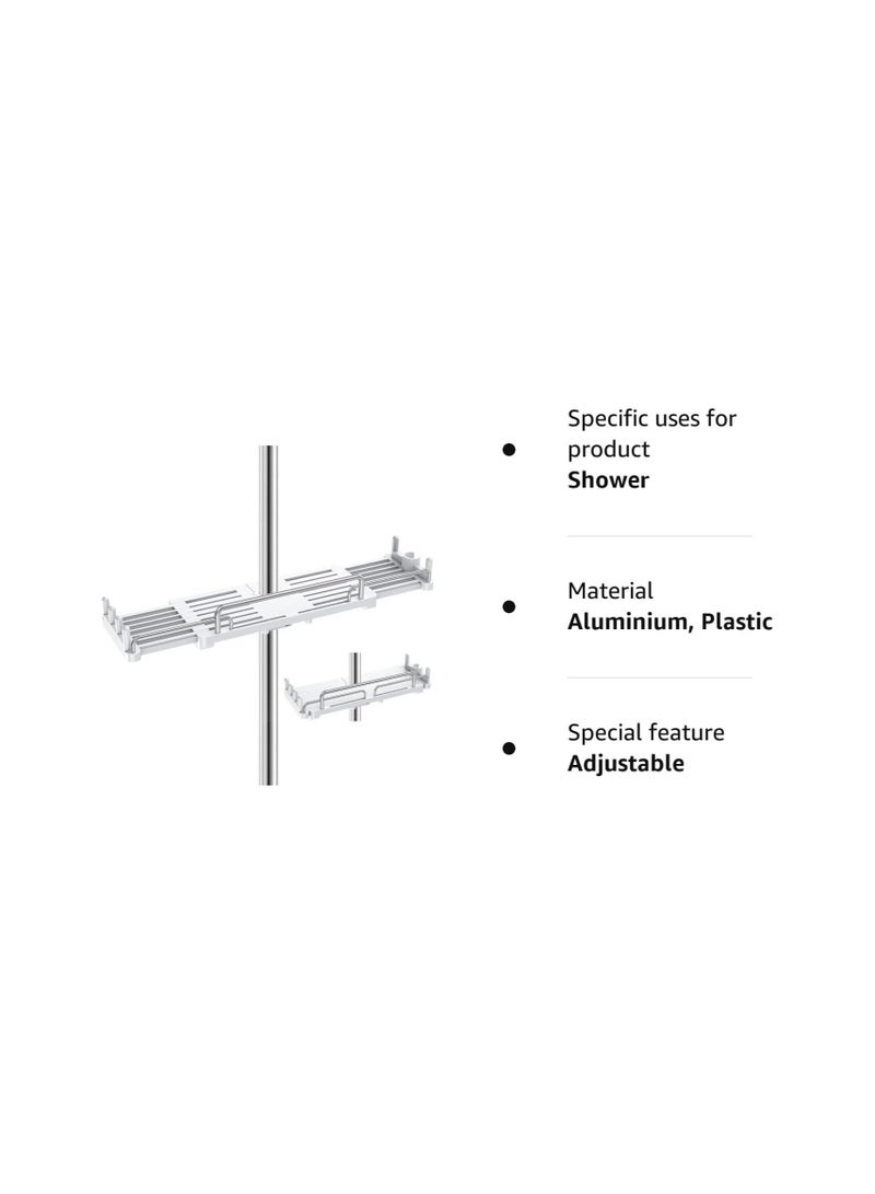 Shower Shelf Hanging, Shower Caddy No Drill Shower Rail Shelf, Shower Holders Double Storage, for Soap Shampoo Suit 18mm-25mm Shower Rail Length Adjustable, Stretchable Design (28-44cm)
