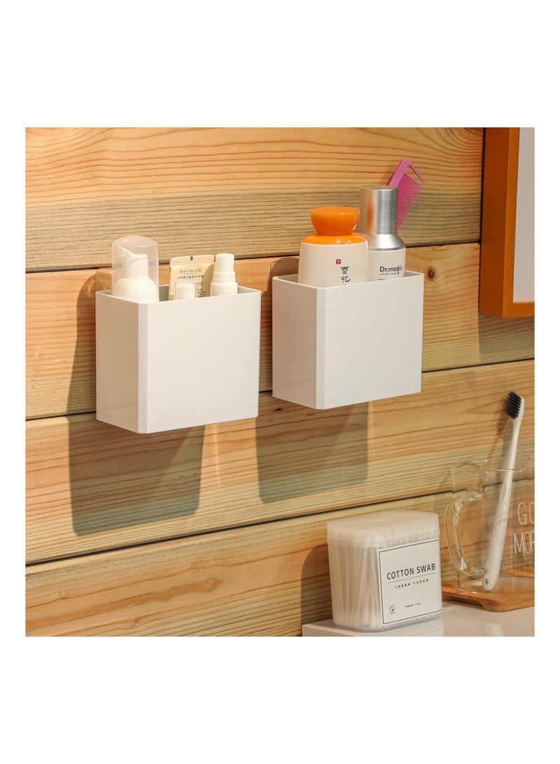 Adhesive Wall Mounted Plastic Storage Organizer, Floating Shelves Wall Bin Organizer, No Drilling White Hanging Storage Containers Makeup Organizer Shelf for Office Bedroom Kitchen(4Pcs)