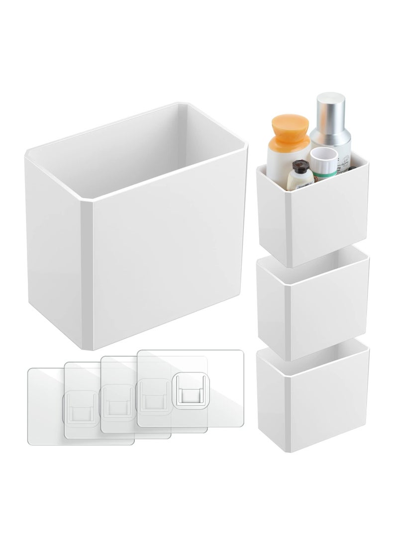 Adhesive Wall Mounted Plastic Storage Organizer, Floating Shelves Wall Bin Organizer, No Drilling White Hanging Storage Containers Makeup Organizer Shelf for Office Bedroom Kitchen(4Pcs)