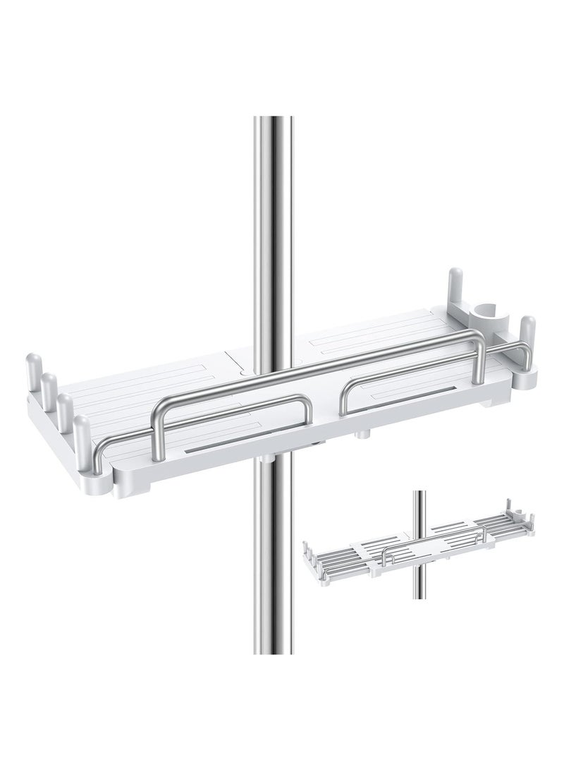 Shower Shelf Hanging, Shower Caddy No Drill Shower Rail Shelf, Shower Holders Double Storage, for Soap Shampoo Suit 18mm-25mm Shower Rail Length Adjustable, Stretchable Design (28-44cm)