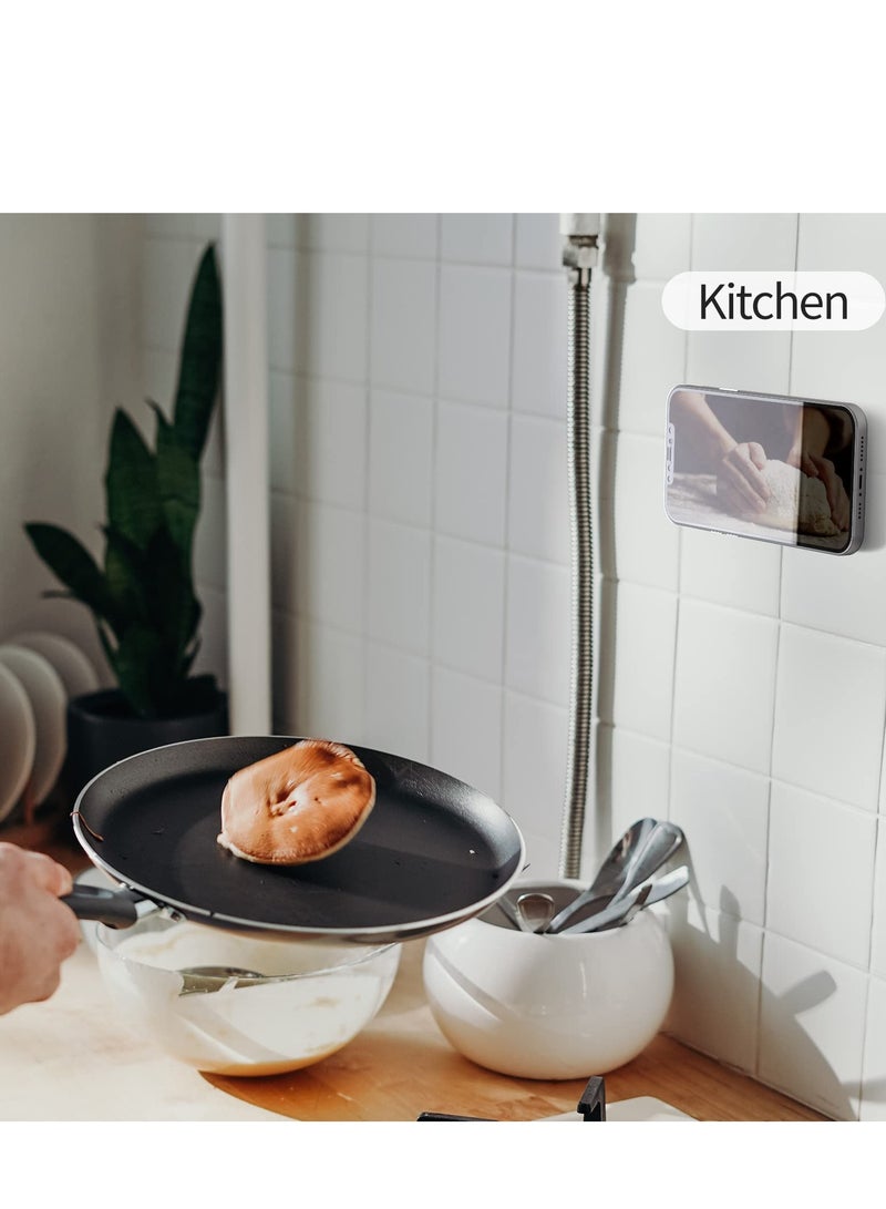 Magnetic Shower Phone Holder Mag Safe Wall Mount, 2 Pack Magnetic Sticker for iPhone 14 Pro Max/14 Pro/14/13/12 Series/Magsafe Case, Mag Safe Phone Mount for Kitchen, Bathroom, Black