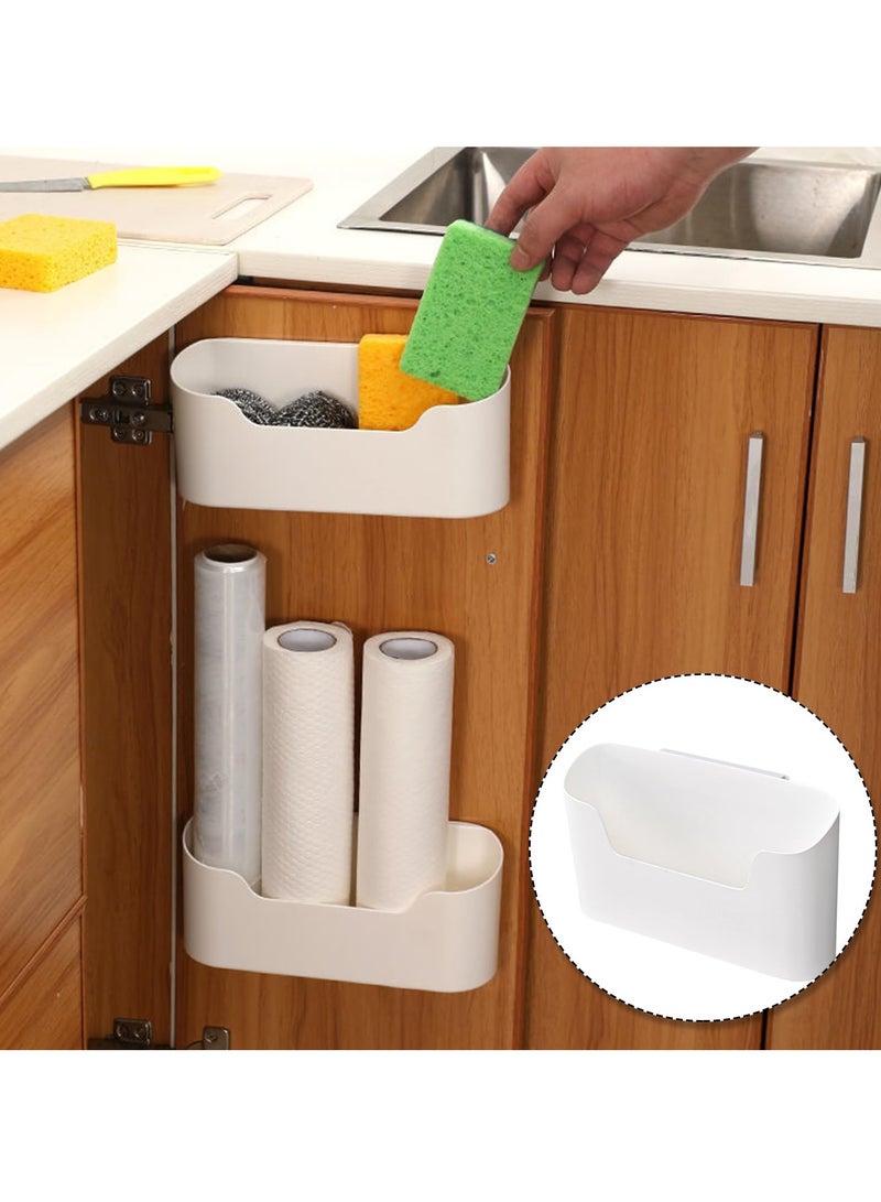 Wall Mounted Storage Box, 4 PCS Kitchen Cabinet Door Organizer, Self-Adhesive, No Drilling Required, 23.4 x 10.8 x 6.8 cm, Ideal for Organizing Small Items in Kitchen, Bathroom, Fridge, White