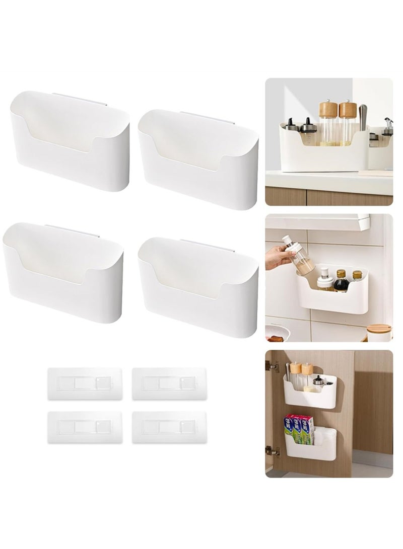 Wall Mounted Storage Box, 4 PCS Kitchen Cabinet Door Organizer, Self-Adhesive, No Drilling Required, 23.4 x 10.8 x 6.8 cm, Ideal for Organizing Small Items in Kitchen, Bathroom, Fridge, White