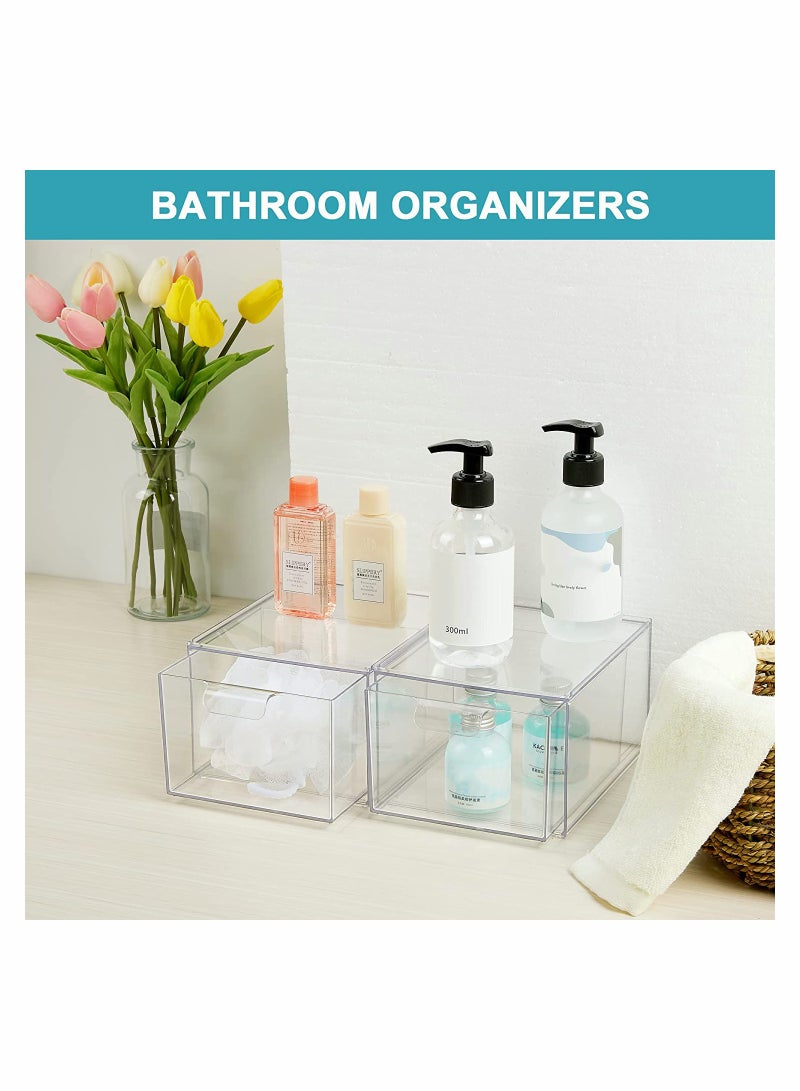 2 Pack Stackable Makeup Organizer Storage Drawers 4.4In Tall Acrylic Bathroom Clear Plastic Bins For Vanity Undersink Kitchen Cabinets Pantry Organization