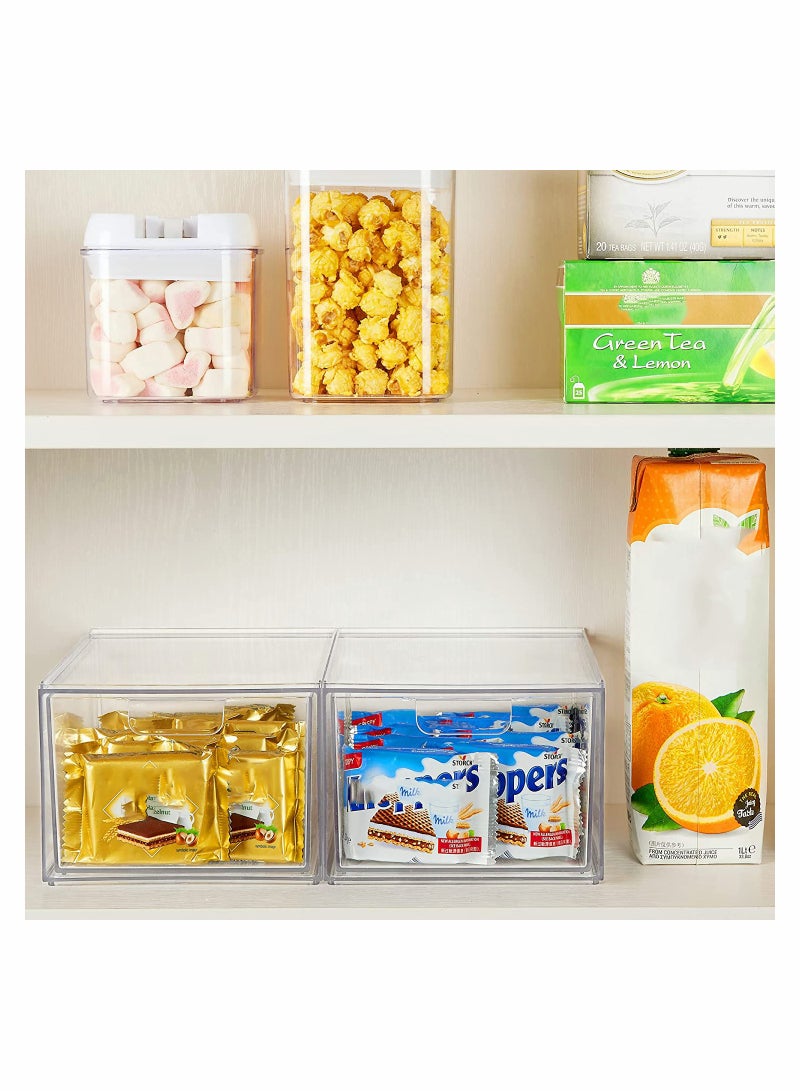 2 Pack Stackable Makeup Organizer Storage Drawers 4.4In Tall Acrylic Bathroom Clear Plastic Bins For Vanity Undersink Kitchen Cabinets Pantry Organization