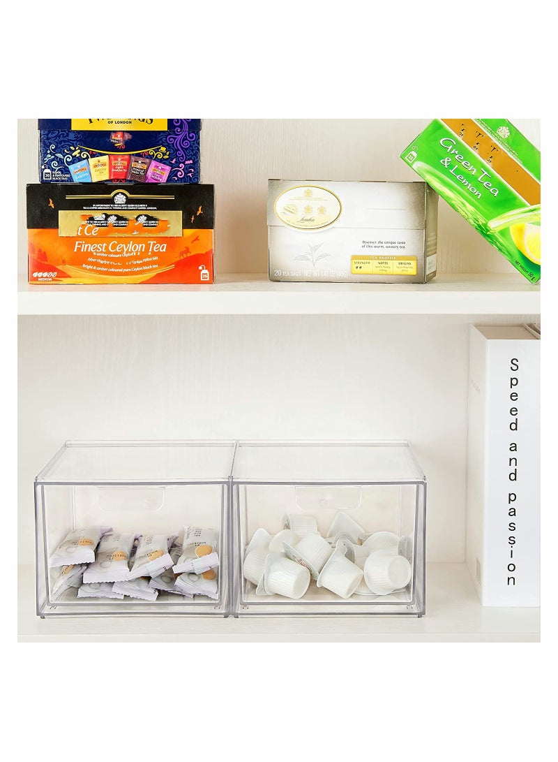2 Pack Stackable Makeup Organizer Storage Drawers 4.4In Tall Acrylic Bathroom Clear Plastic Bins For Vanity Undersink Kitchen Cabinets Pantry Organization