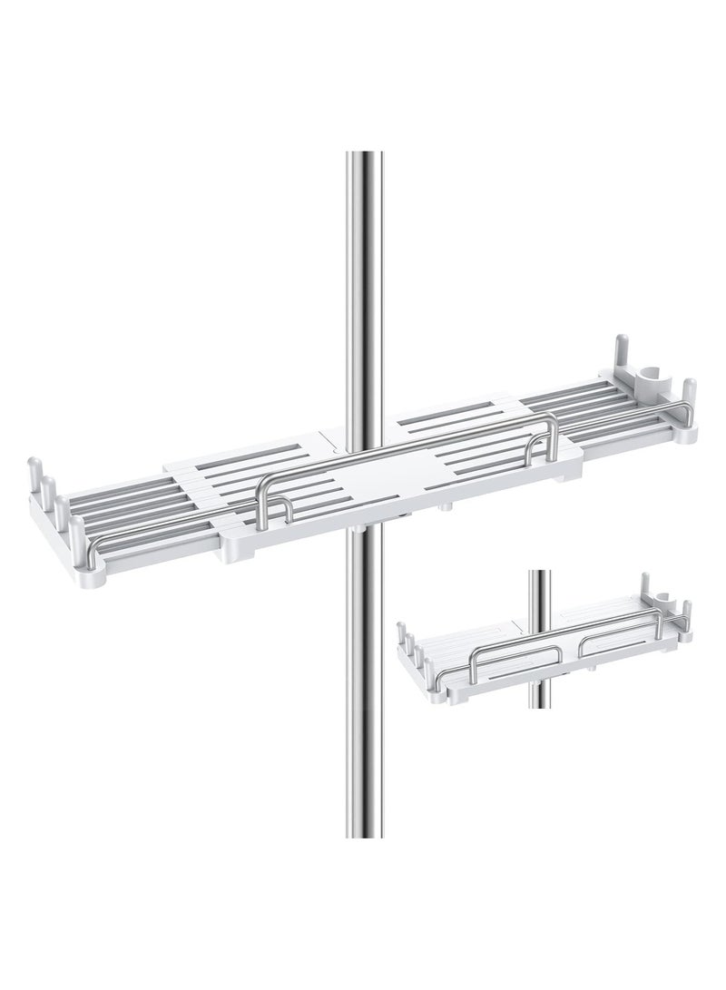 Shower Shelf Hanging, Shower Caddy No Drill Shower Rail Shelf, Shower Holders Double Storage, for Soap Shampoo Suit 18mm-25mm Shower Rail Length Adjustable, Stretchable Design (28-44cm)