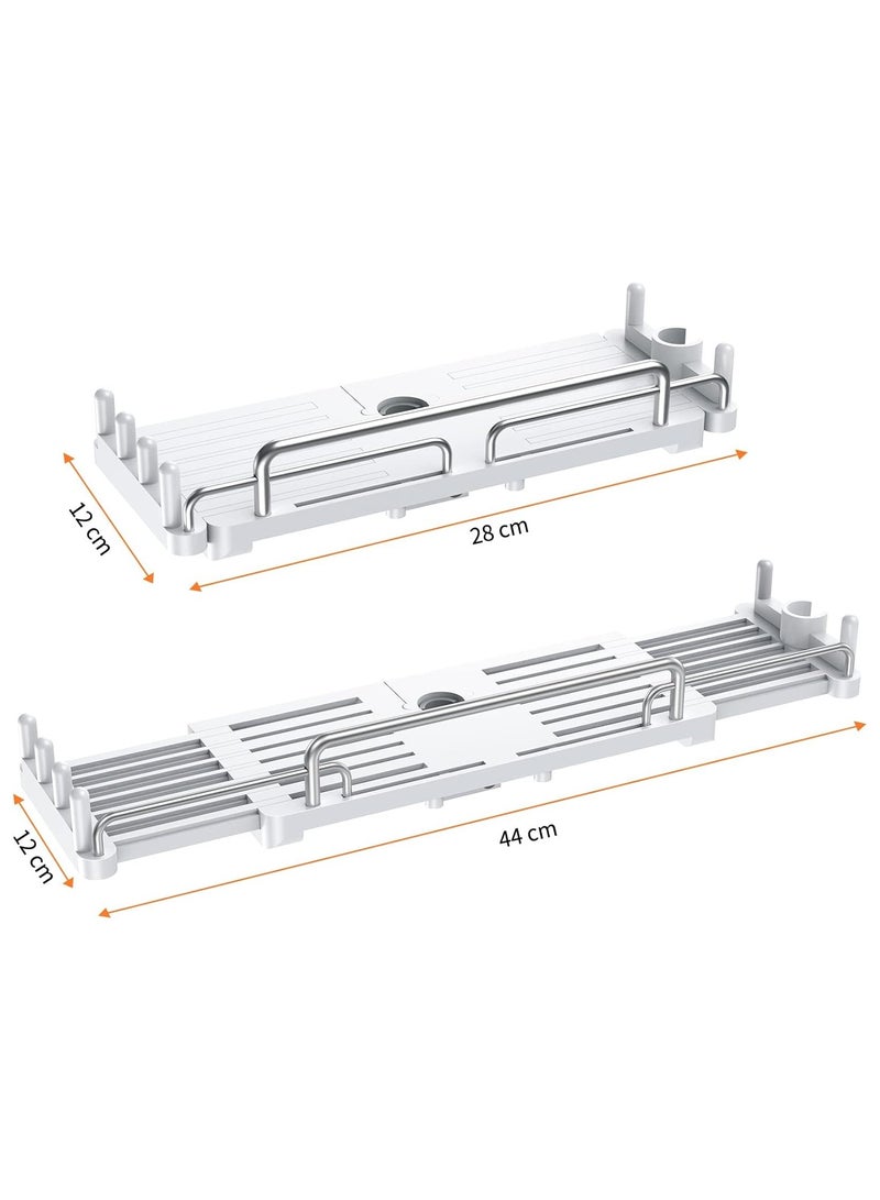 Shower Shelf Hanging, Shower Caddy No Drill Shower Rail Shelf, Shower Holders Double Storage, for Soap Shampoo Suit 18mm-25mm Shower Rail Length Adjustable, Stretchable Design (28-44cm)