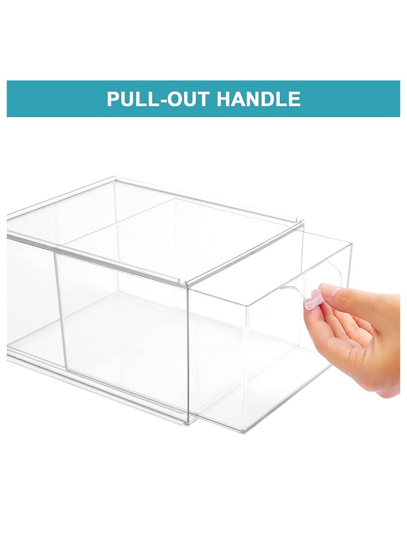 2 Pack Stackable Makeup Organizer Storage Drawers 4.4In Tall Acrylic Bathroom Clear Plastic Storage Bins For Vanity Undersink Kitchen Cabinets Pantry Organization