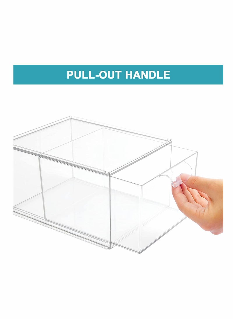 2 Pack Stackable Makeup Organizer Storage Drawers 4.4In Tall Acrylic Bathroom Clear Plastic Storage Bins For Vanity Undersink Kitchen Cabinets Pantry Organization