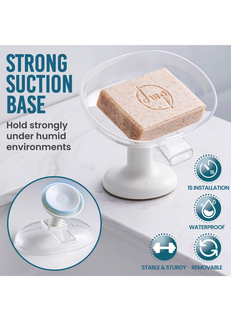 Soap Bar Holder Soap Dish Self Draining with Suction Cup, Bar Soap Holder for Shower Wall, Soap Saver Tray for Bathroom, Suitable Sponge Holder for Tub, Kitchen Sink, Drill-Free,Removable