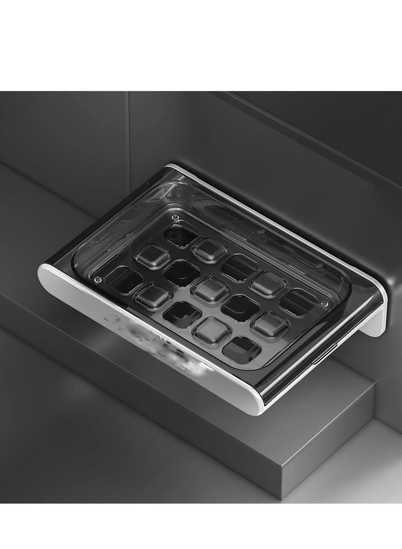 Soap Dish with Draining Tray -Soap Holder for Shower Wall, Hanging Shower, Wall-Mounted Bathroom, and Kitchen - Convenient Hygienic White