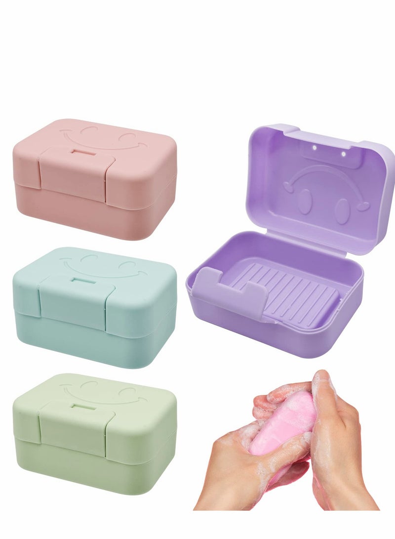 4 Pack Soap Holder Travel Soap Case Portable Soap Box Leak Proof Soap Bar Holder Dish Container in 4 Colours (11 x 7.5 x 5.3cm)