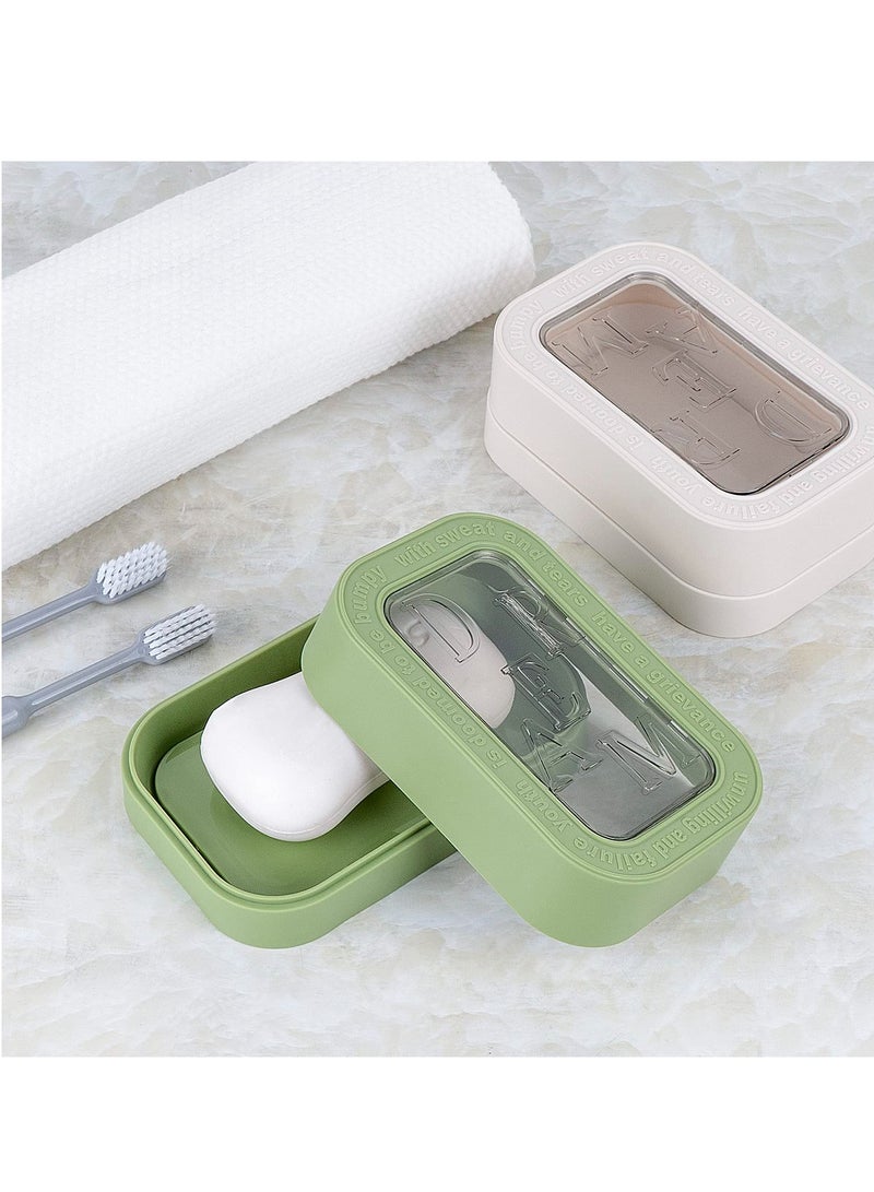 Travel Soap Container, 2 Pack Bar Soap Holder Soap Travel Case, Soap Saver Container with Lid, Portable Bar Soap Box with Cover, for Traveling, Camping, Gym, Hiking (White,Green)