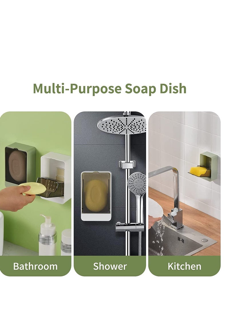 2 Pack Soap Dish Holder Rack Shower Bar Soap Tray with Drain Wall Mounted Soap Box for Shower Bathroom Bathtub Kitchen