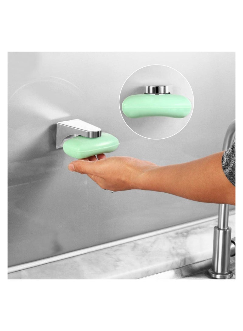 3pcs Magnetic Soap Dish Rack Soap Drain Rack Strong Suction Wall Mounted Magnetic Soap Dispenser Storage Rack Soap Container for Bathroom Kitchen Home