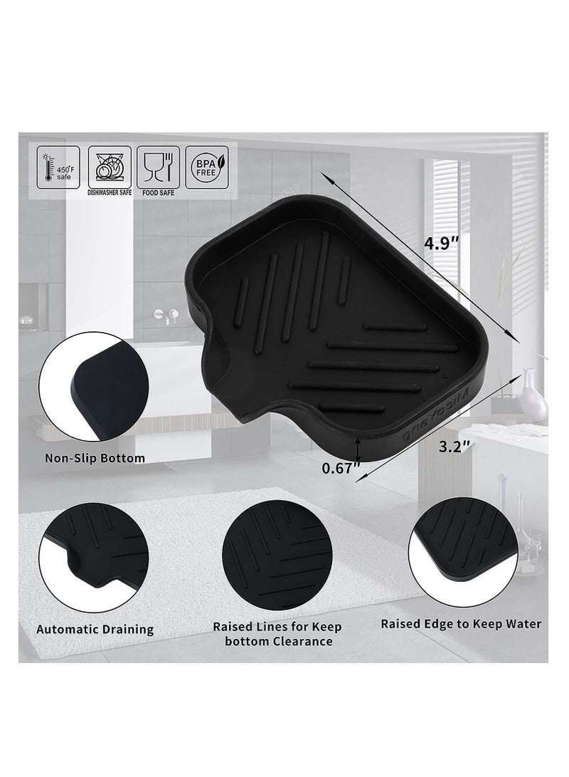 MicoYang Silicone Bathroom Soap Dishes with Drain Spout-Bathroom and Kitchen Sink Organizer,Sponge Holder,Dish Soap Tray,Perfect for Dispenser,Scrubber,Bottle,Cup on Sink or Counter-Black 4.9
