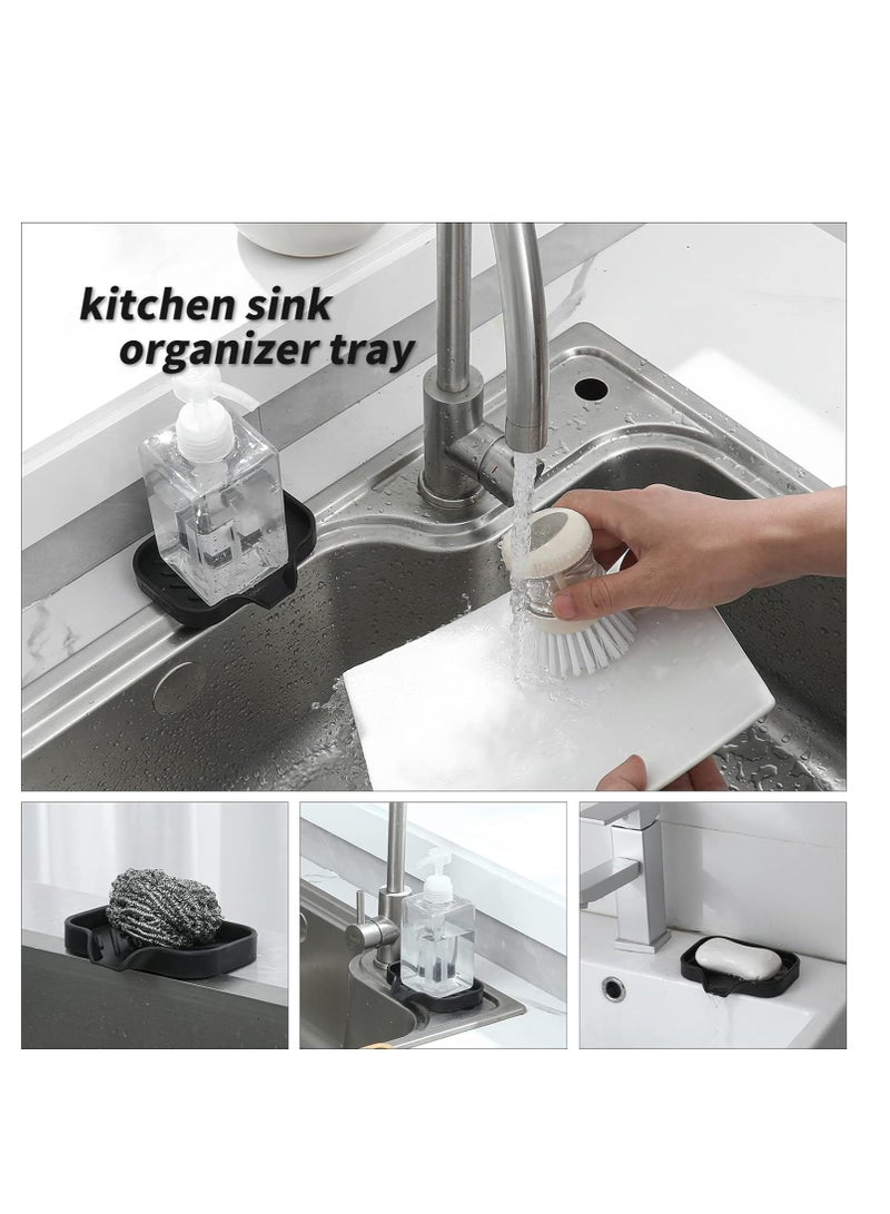 MicoYang Silicone Bathroom Soap Dishes with Drain Spout-Bathroom and Kitchen Sink Organizer,Sponge Holder,Dish Soap Tray,Perfect for Dispenser,Scrubber,Bottle,Cup on Sink or Counter-Black 4.9