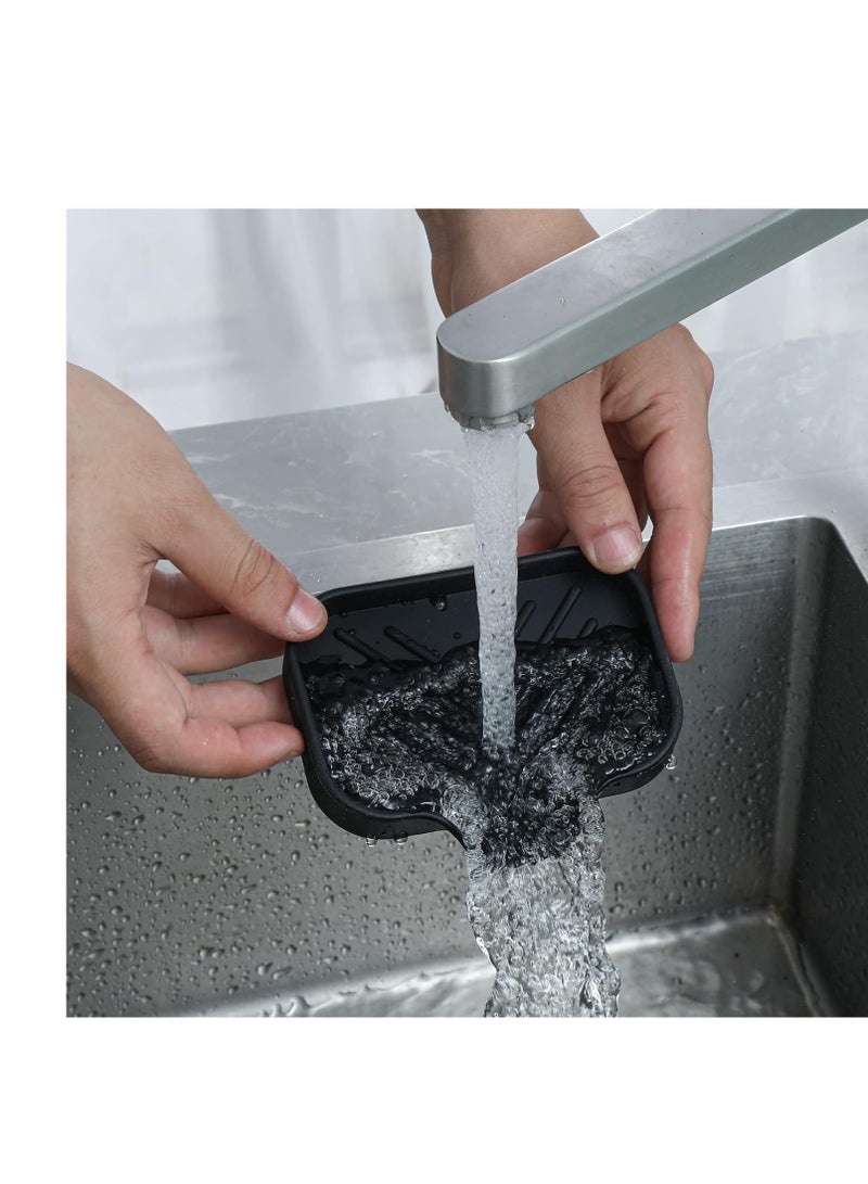 MicoYang Silicone Bathroom Soap Dishes with Drain Spout-Bathroom and Kitchen Sink Organizer,Sponge Holder,Dish Soap Tray,Perfect for Dispenser,Scrubber,Bottle,Cup on Sink or Counter-Black 4.9