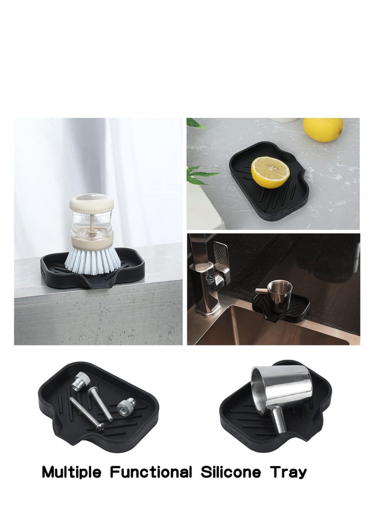 MicoYang Silicone Bathroom Soap Dishes with Drain Spout-Bathroom and Kitchen Sink Organizer,Sponge Holder,Dish Soap Tray,Perfect for Dispenser,Scrubber,Bottle,Cup on Sink or Counter-Black 4.9