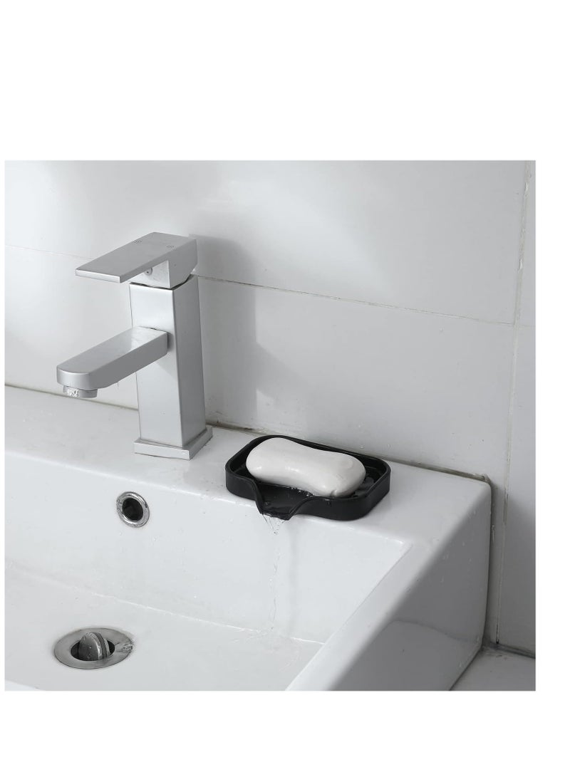 MicoYang Silicone Bathroom Soap Dishes with Drain Spout-Bathroom and Kitchen Sink Organizer,Sponge Holder,Dish Soap Tray,Perfect for Dispenser,Scrubber,Bottle,Cup on Sink or Counter-Black 4.9