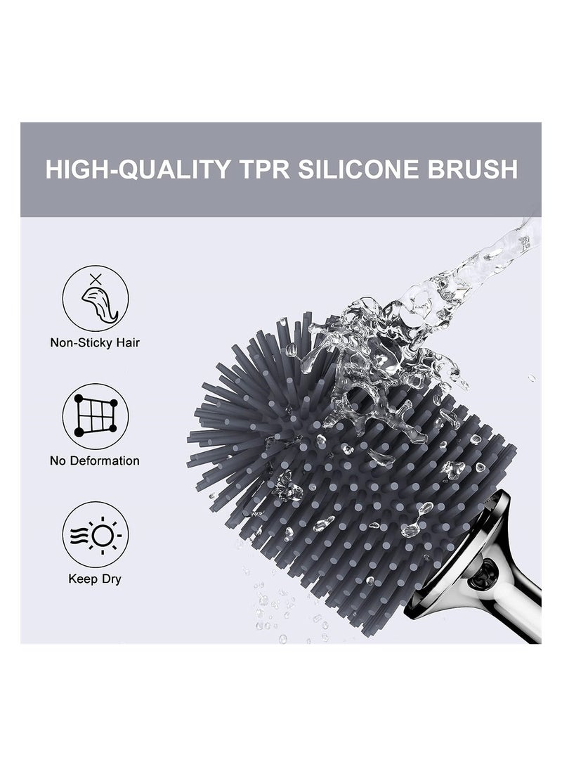 Toilet Brush Toilet Brush and Holder Set with Lid and Ergonomic Handle Modern Silicone Toilet Brush for Bathroom Drip-Proof Floor Standing and Wall Mounted Toilet Brush Set Grey