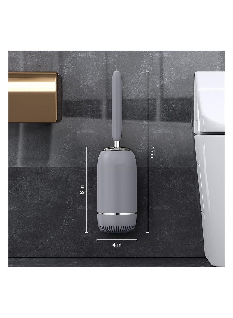 Toilet Brush Toilet Brush and Holder Set with Lid and Ergonomic Handle Modern Silicone Toilet Brush for Bathroom Drip-Proof Floor Standing and Wall Mounted Toilet Brush Set Grey