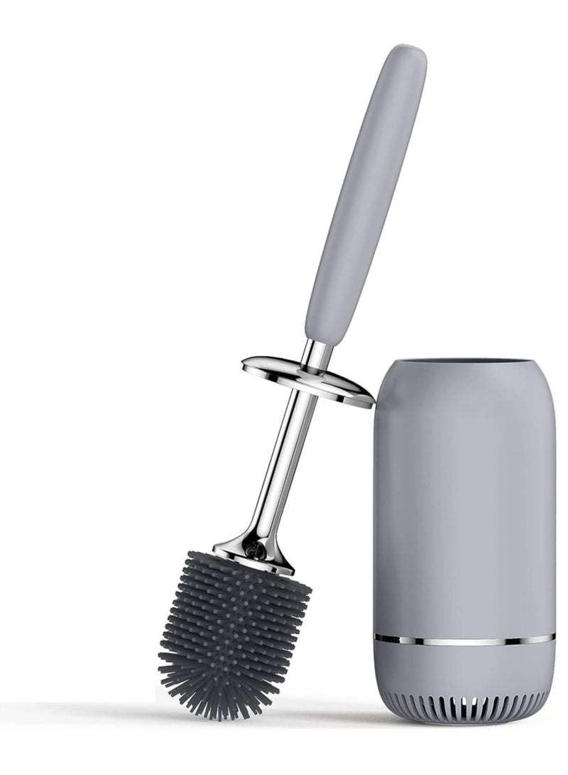 Toilet Brush Toilet Brush and Holder Set with Lid and Ergonomic Handle Modern Silicone Toilet Brush for Bathroom Drip-Proof Floor Standing and Wall Mounted Toilet Brush Set Grey