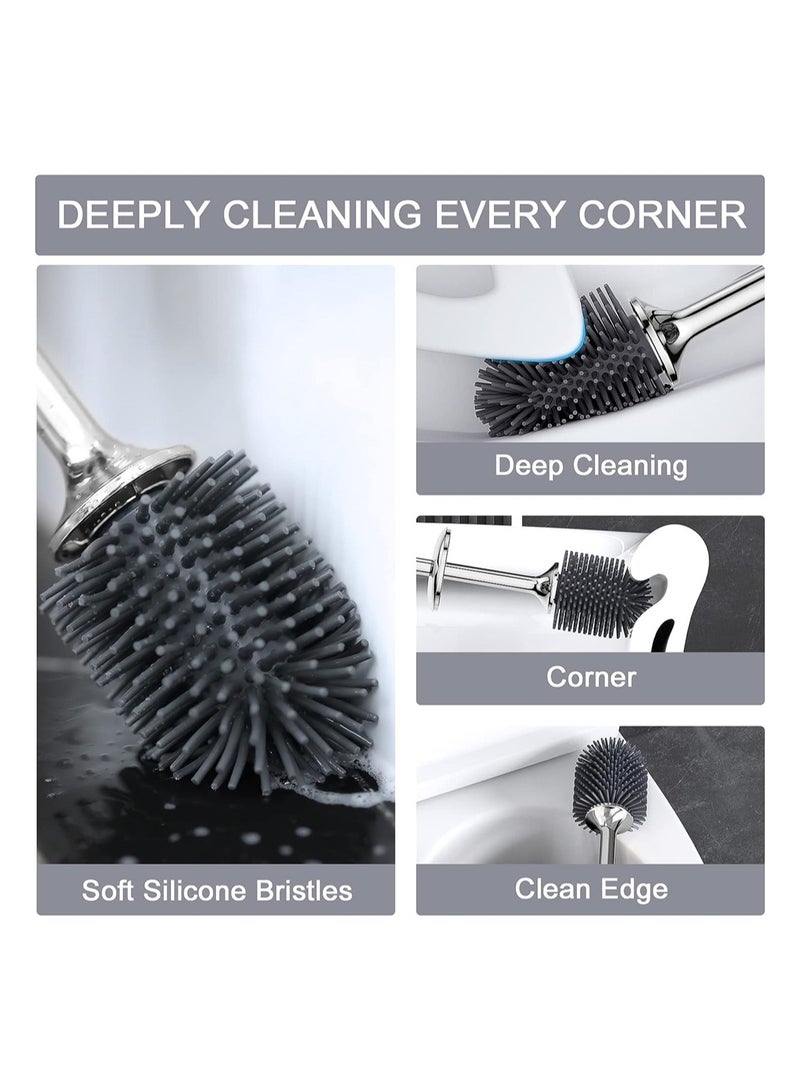Toilet Brush Toilet Brush and Holder Set with Lid and Ergonomic Handle Modern Silicone Toilet Brush for Bathroom Drip-Proof Floor Standing and Wall Mounted Toilet Brush Set Grey