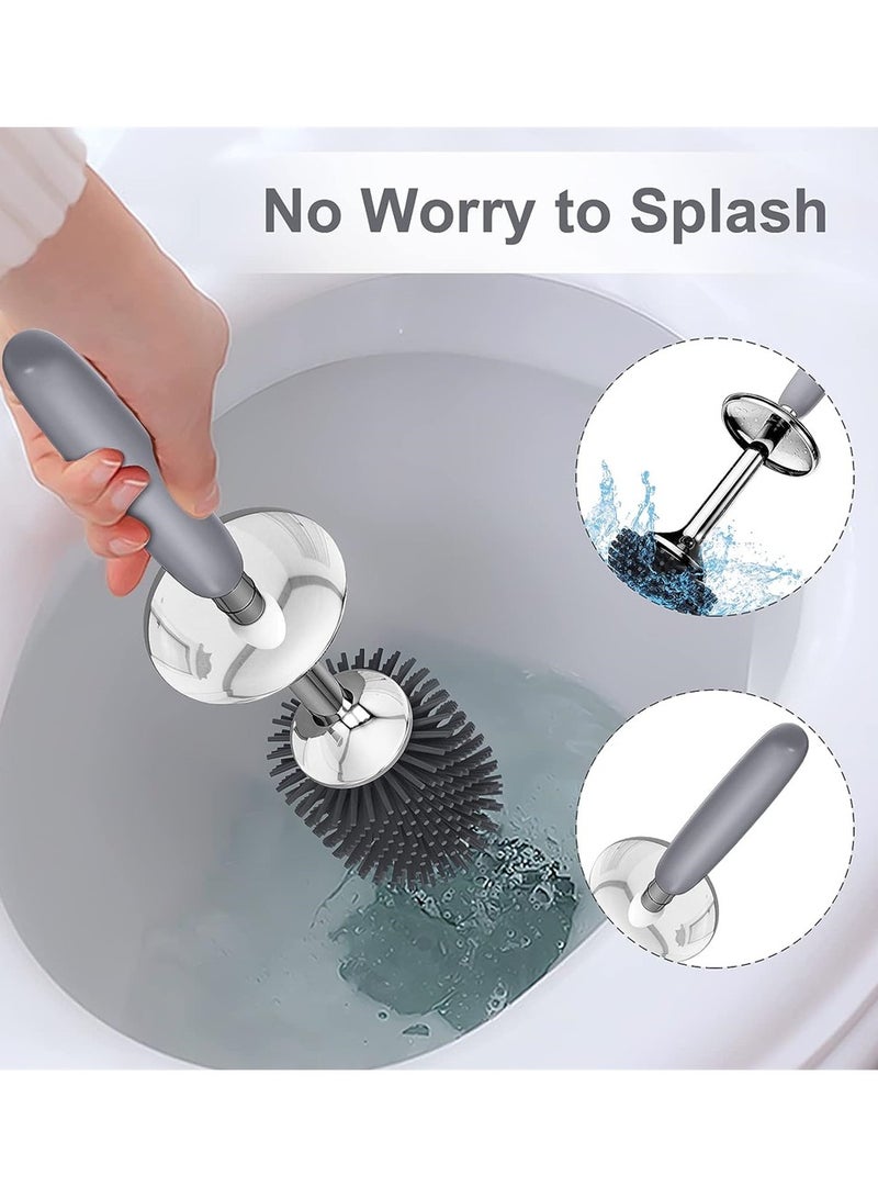 Toilet Brush Toilet Brush and Holder Set with Lid and Ergonomic Handle Modern Silicone Toilet Brush for Bathroom Drip-Proof Floor Standing and Wall Mounted Toilet Brush Set Grey