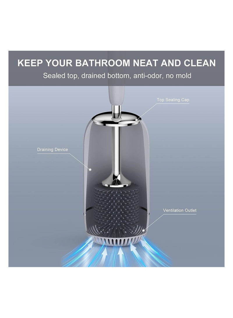 Toilet Brush Toilet Brush and Holder Set with Lid and Ergonomic Handle Modern Silicone Toilet Brush for Bathroom Drip-Proof Floor Standing and Wall Mounted Toilet Brush Set Grey
