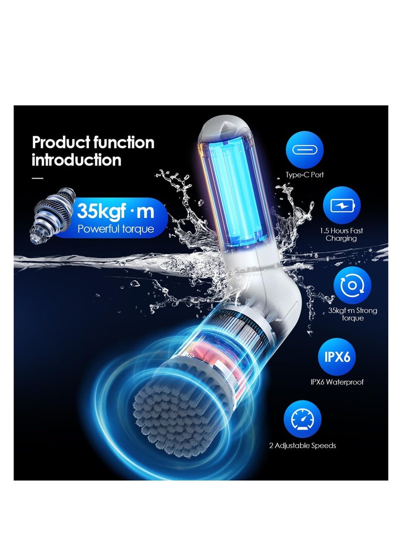 Electric Spin Scrubber, Cordless Electric Cleaning Brush with 4 Replaceable Brush Heads, IPX6 Waterproof Electric Shower Cleaning Brush for Walls, Bathtubs, Shoes, Cars and Toilets