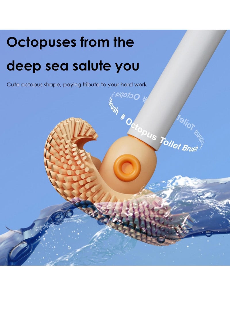 Toilet Brush Deep Cleaning Long Handle Bathroom Toilet Bowl Brushes Multifunctional Wall Mounted Cleaner Scrubber Creative Octopus Soft Glue Toilet Brush Effective Wall Toilet Brushes No Dead End