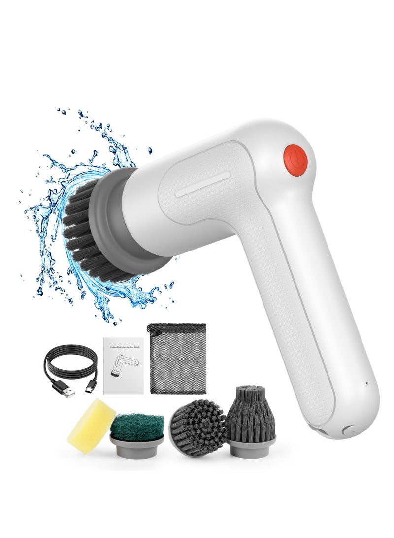 Electric Spin Scrubber, Cordless Electric Cleaning Brush with 4 Replaceable Brush Heads, IPX6 Waterproof Electric Shower Cleaning Brush for Walls, Bathtubs, Shoes, Cars and Toilets