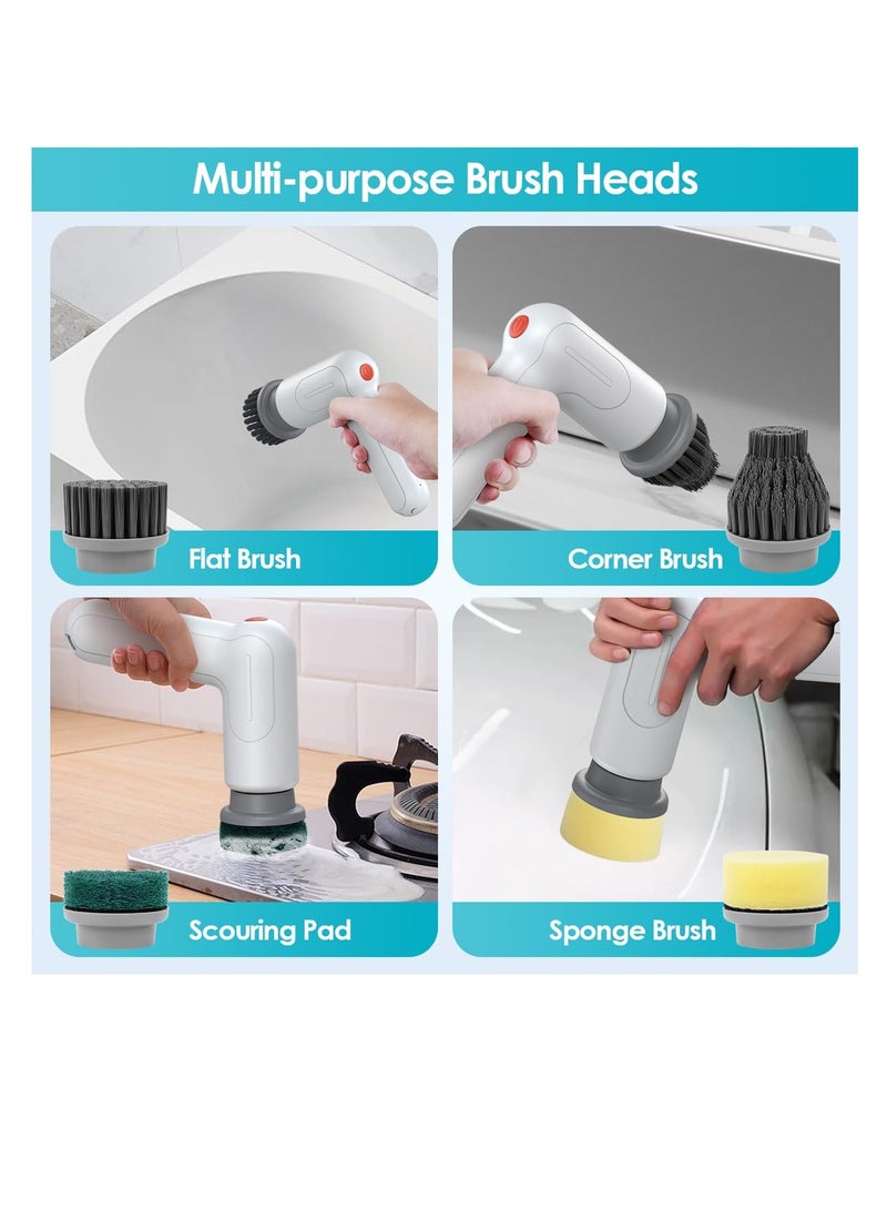 Electric Spin Scrubber, Cordless Electric Cleaning Brush with 4 Replaceable Brush Heads, IPX6 Waterproof Electric Shower Cleaning Brush for Walls, Bathtubs, Shoes, Cars and Toilets