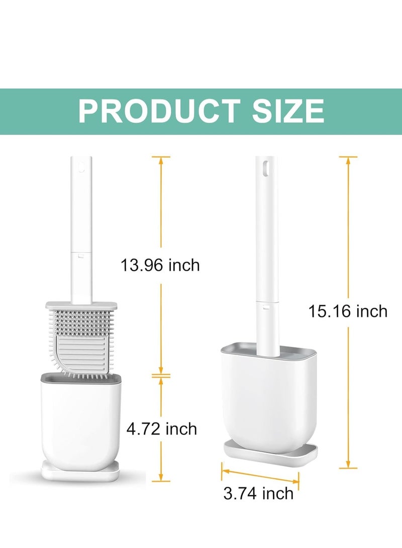 Toilet Brush, Silicone Toilet Brushes with Holder, Toilet Cleaning Brush with Long Non-Slip Handle, Soft Flexible Bristles, Quick Drying Holder Set for Bathroom, Wall Mounted & Floor Type