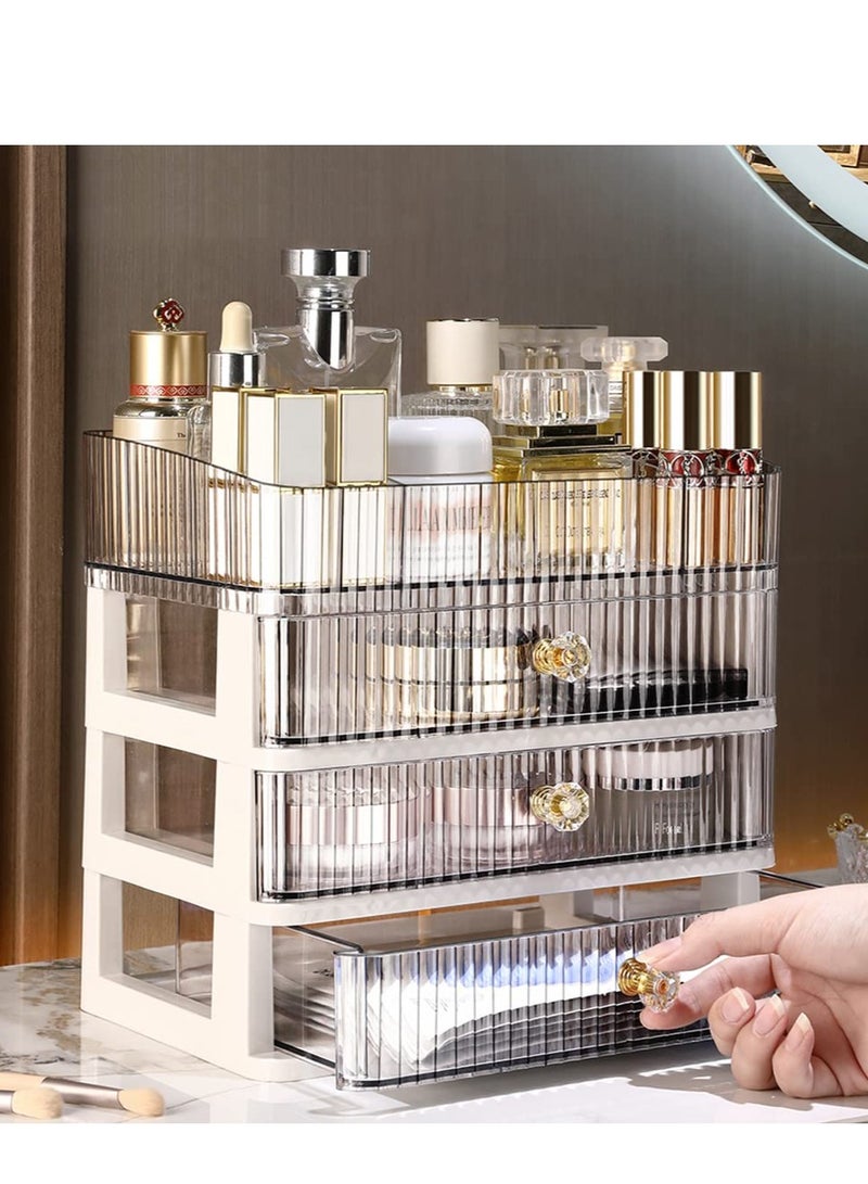 Skincare Organizer Makeup Organizer with 3 Large Drawers Countertop Organizer for Cosmetics Ideal for Bathroom and Bedroom Vanity Countertops Desk Storage Holder for Lipstick Brushes and Nail Polish