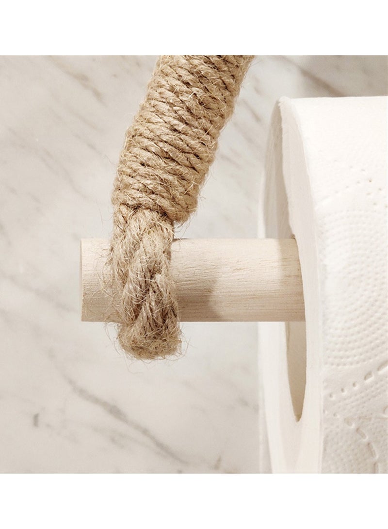 Toilet Roll Holder, Antique Rope Style Jute Towel and Tissue Paper Roll Holder, Wall Mounted Toilet Paper Wood Roll Holder, Home Bathroom Kitchen Country House Retro Decoration, 1 Pcs