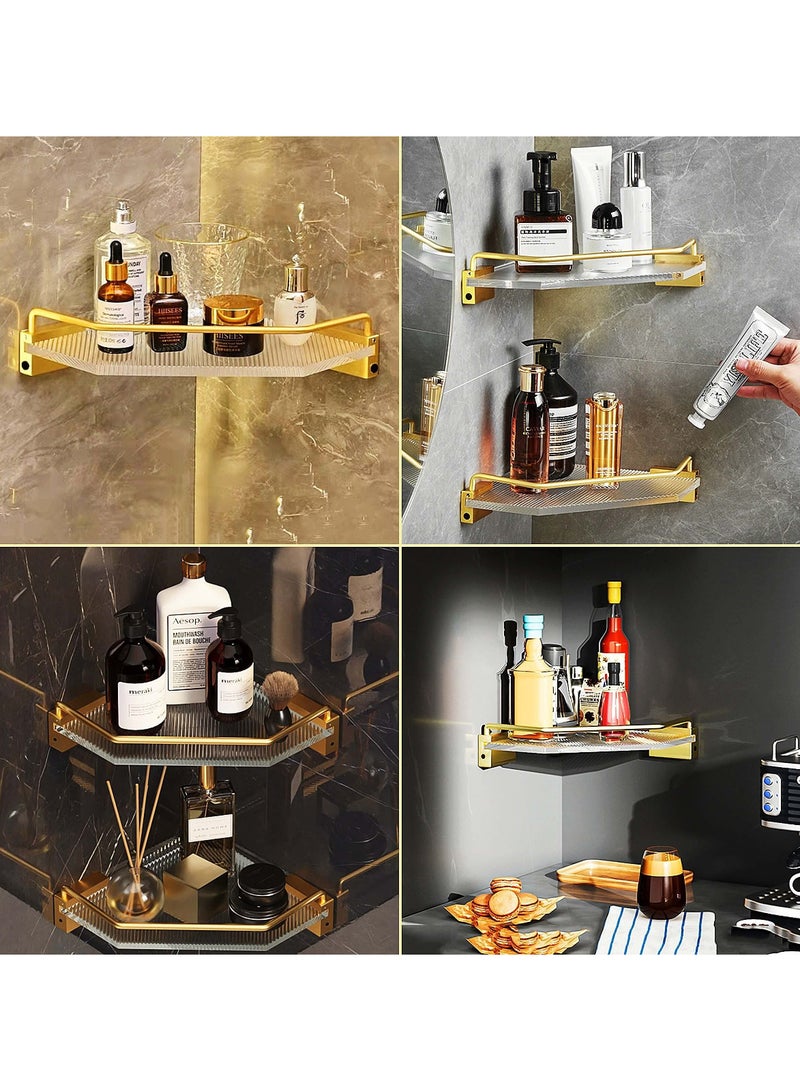 SYOSI Corner Shower Caddy, Acrylic Gold Corner Shower Caddy, Bathroom Floating Corner Shelf Soap and Shampoo Holder, Shower Shelf Organizer for Inside Shower, Can be Free of Punching