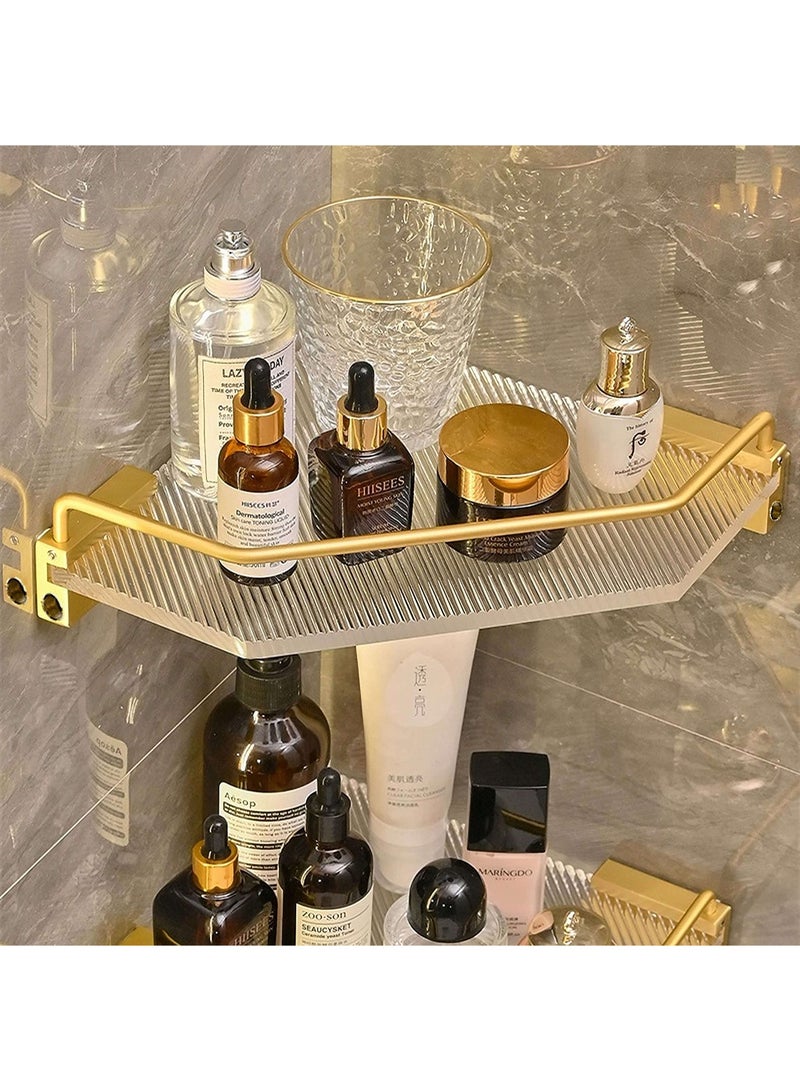 SYOSI Corner Shower Caddy, Acrylic Gold Corner Shower Caddy, Bathroom Floating Corner Shelf Soap and Shampoo Holder, Shower Shelf Organizer for Inside Shower, Can be Free of Punching