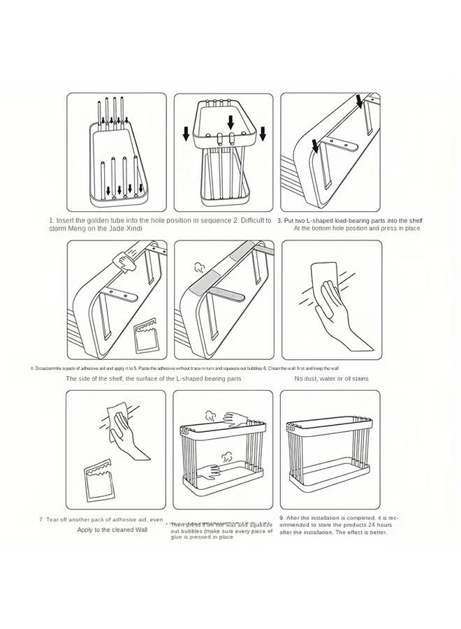 2-Tier Wall Mounted Bathroom Shelf with Hooks Adhesive Shower Organizer Bathroom Caddy Large Capacity Shower Rack for Bathroom Toilet Kitchen