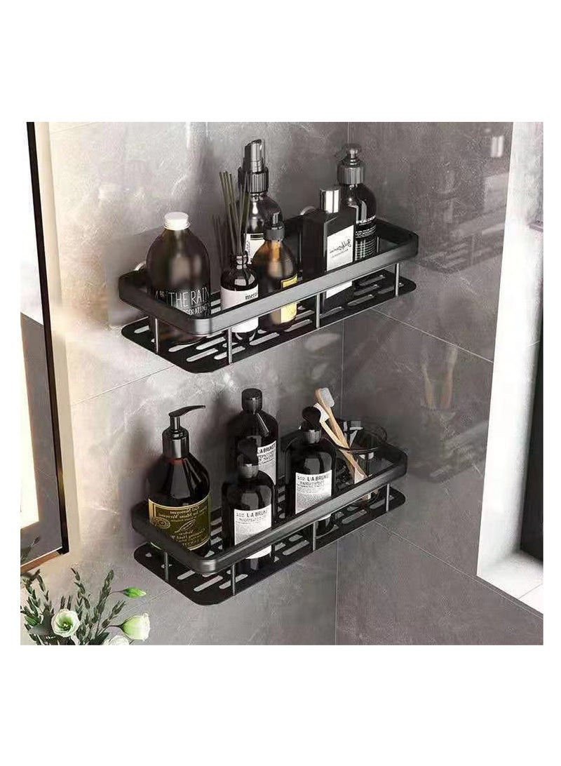 Shower Caddy Shelf, 2 Pack Adhesive Black Bathroom Shower Rack, No Drilling Wall Mounted Shower Organizer, Rustproof Basket for Bathroom, Toilet, Kitchen